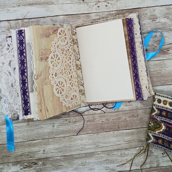 Small Purple & Gold Junk Journal, Handmade Recycled Journal, Chunky Junk Journal - Picture 13 of 16
